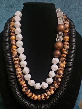 Sassy Jones Layered Beaded Necklace in Black, White and Brown - Women Jewelry